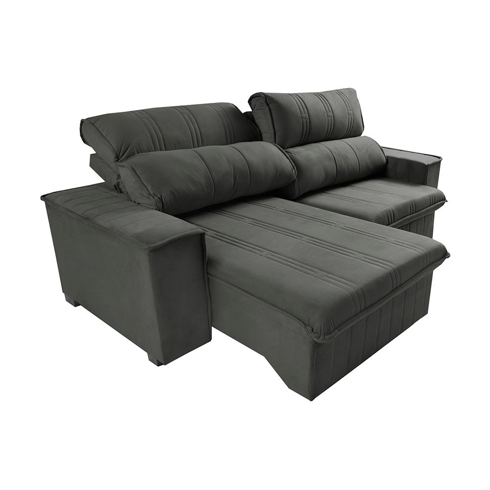 Sofá Retrátil e Reclinável 2,30m Cama inBox Flórida com Molas e Bordado 3D Velusoft Cinza