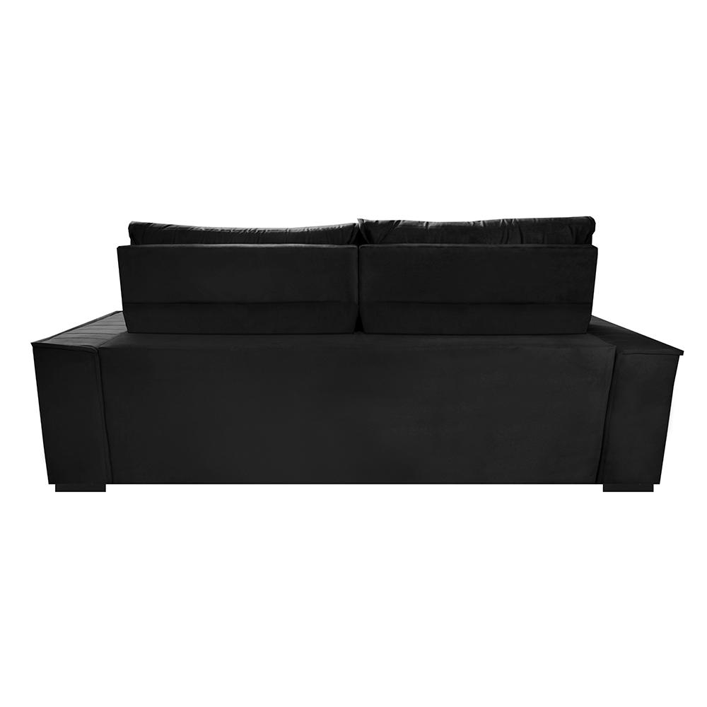 Sofá Retrátil e Reclinável 2,30m Cama inBox Flórida com Molas e Bordado 3D Velusoft Preto