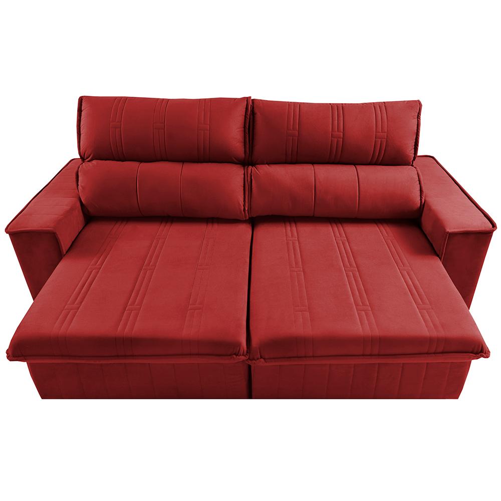 Sofá Retrátil e Reclinável 2,30m Cama inBox Flórida com Molas e Bordado 3D Velusoft Vermelho