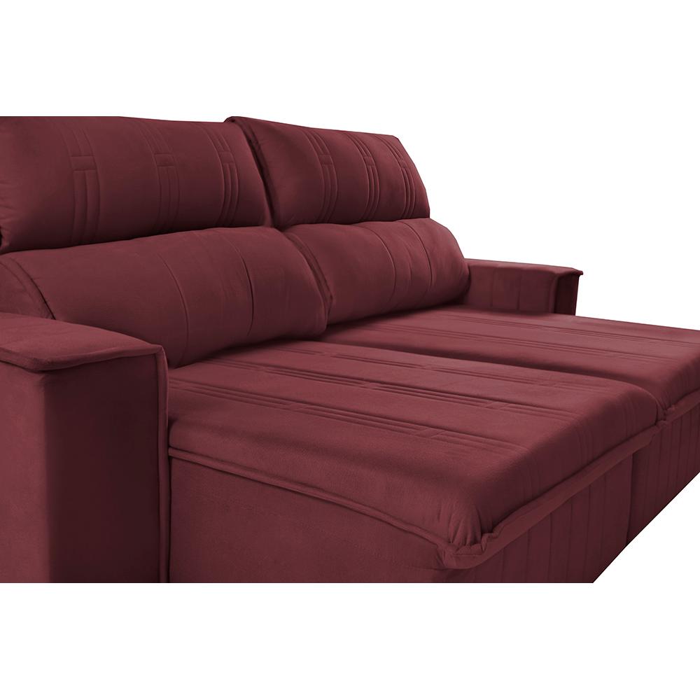 Sofá Retrátil e Reclinável 2,30m Cama inBox Flórida com Molas e Bordado 3D Velusoft Vinho