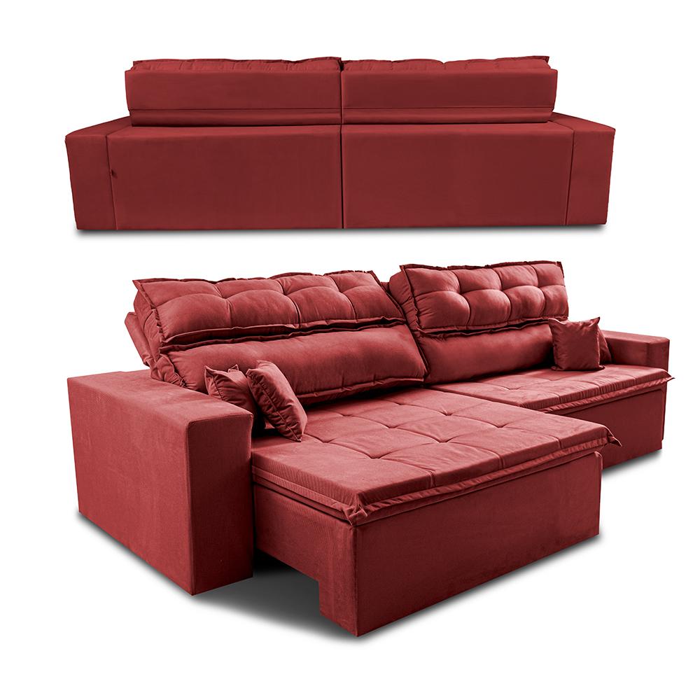 Sofá Retrátil e Reclinável 2,32m Luxos Cama inBox Velusoft Vermelho
