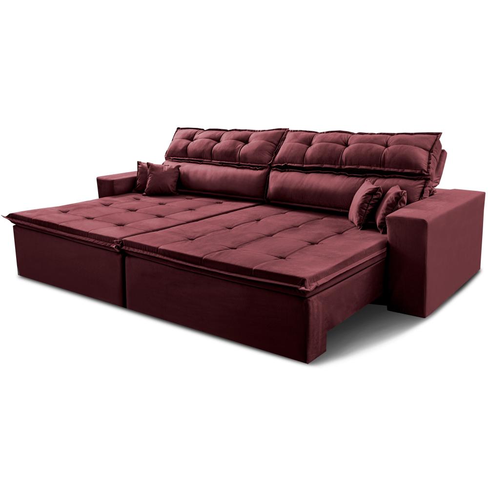 Sofá Retrátil e Reclinável 2,32m Luxos Cama inBox Velusoft Vinho