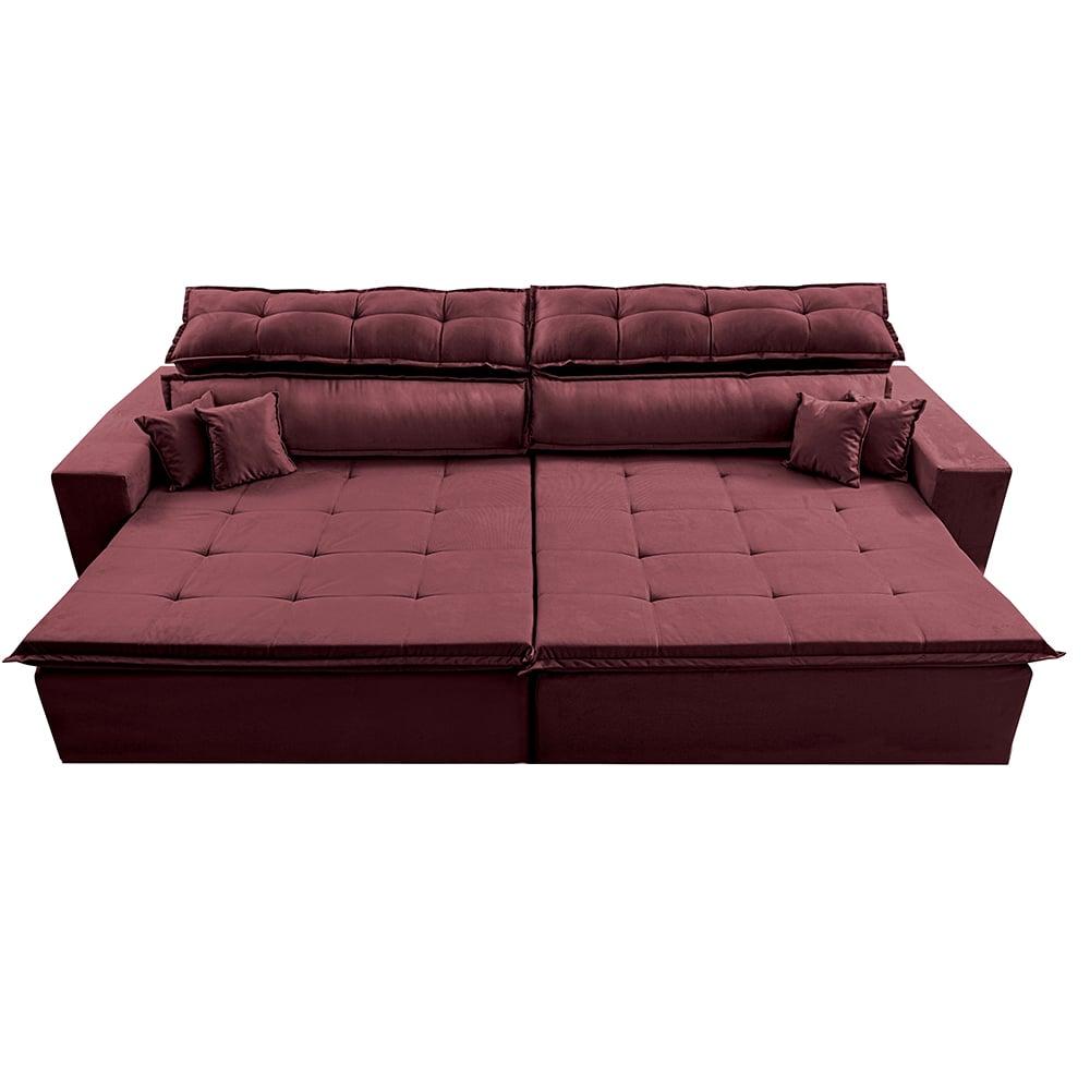 Sofá Retrátil e Reclinável 2,32m Luxos Cama inBox Velusoft Vinho