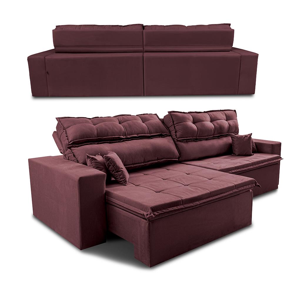 Sofá Retrátil e Reclinável 2,32m Luxos Cama inBox Velusoft Vinho