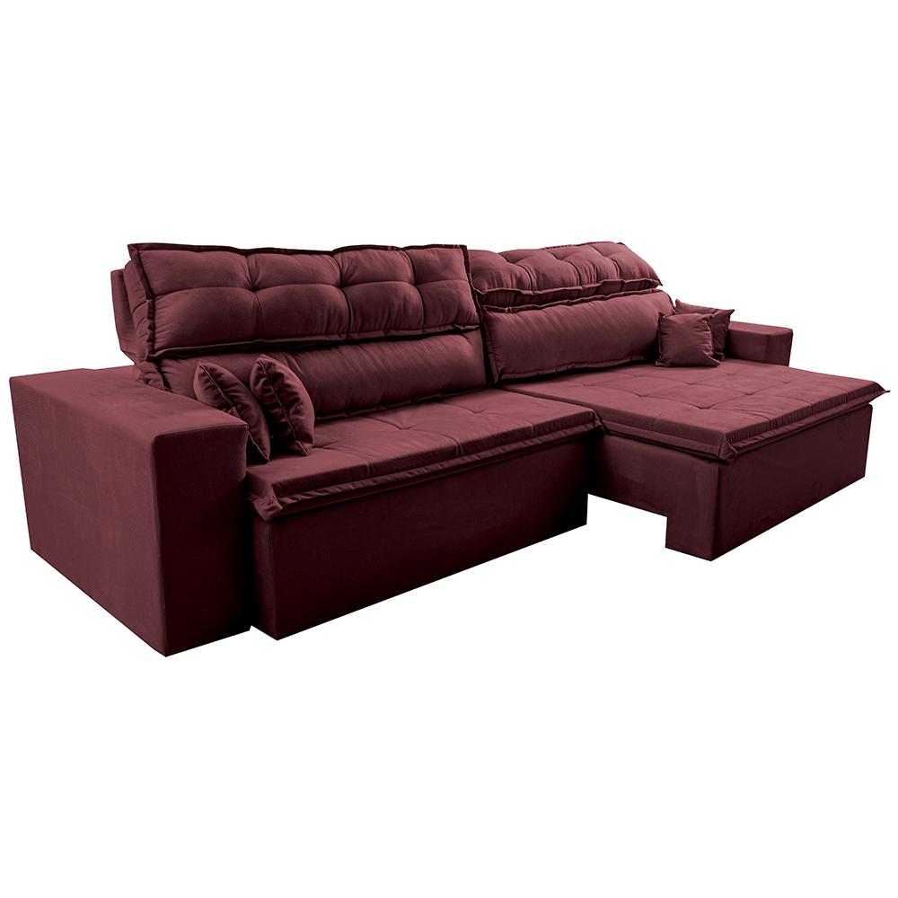 Sofá Retrátil e Reclinável 2,32m Luxos Cama inBox Velusoft Vinho