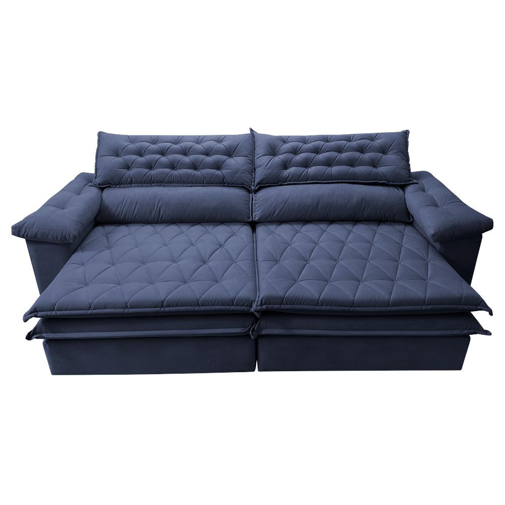 Sofá Retrátil e Reclinável 2,32m Molas Ensacadas Cama inBox Alemanha de Viscoelástico Velusoft Azul