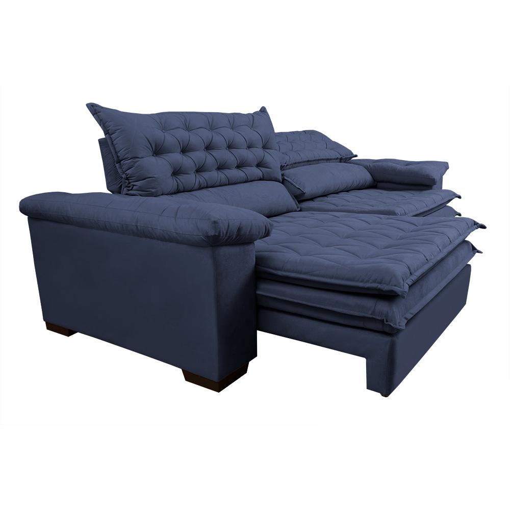 Sofá Retrátil e Reclinável 2,32m Molas Ensacadas Cama inBox Alemanha de Viscoelástico Velusoft Azul