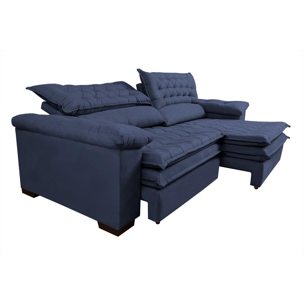 Sofá Retrátil e Reclinável 2,32m Molas Ensacadas Cama inBox Alemanha de Viscoelástico Velusoft Azul