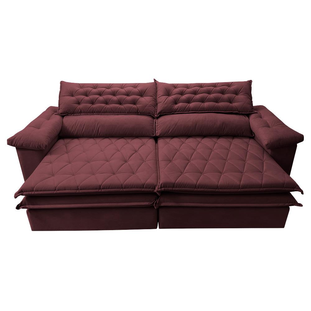 Sofá Retrátil e Reclinável 2,32m Molas Ensacadas Cama inBox Alemanha de Viscoelástico Velusoft Vinho