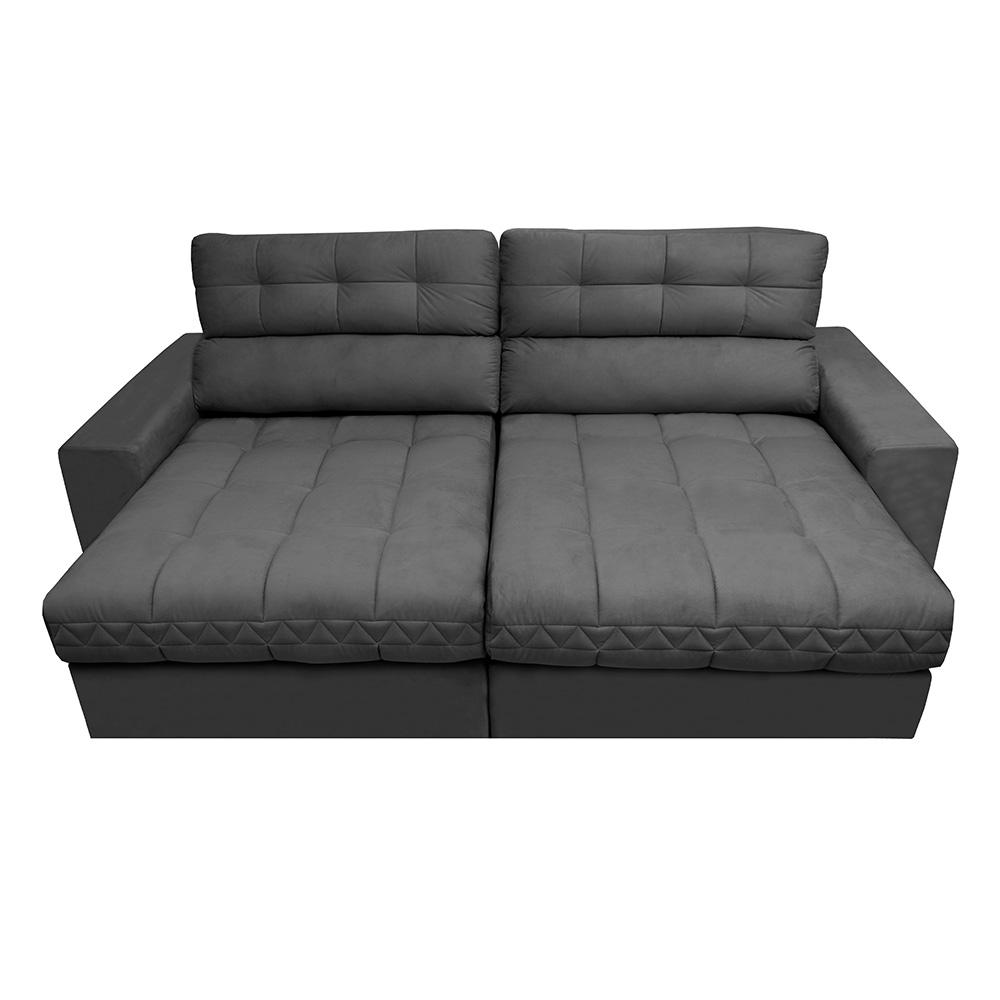 Sofá Retrátil e Reclinável 2,32m Molas Ensacadas Cama inBox Brasil Velusoft Cinza