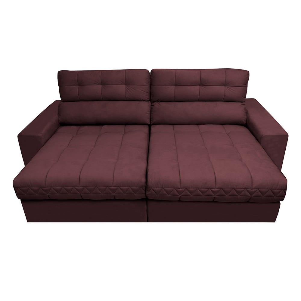 Sofá Retrátil e Reclinável 2,32m Molas Ensacadas Cama inBox Brasil Velusoft Vinho
