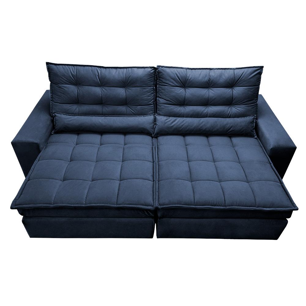 Sofá Retrátil e Reclinável 2,32m Molas Ensacadas Cama inBox Catar Velusoft Azul