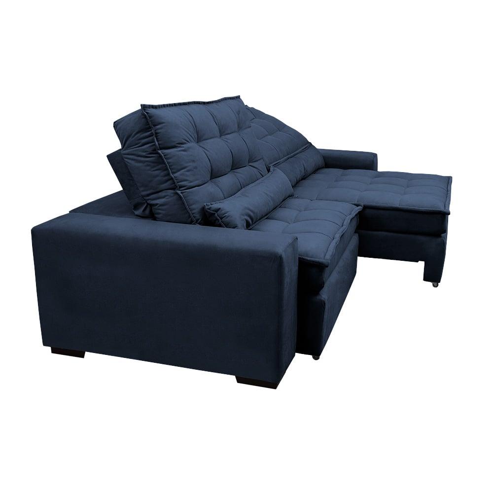 Sofá Retrátil e Reclinável 2,32m Molas Ensacadas Cama inBox Catar Velusoft Azul