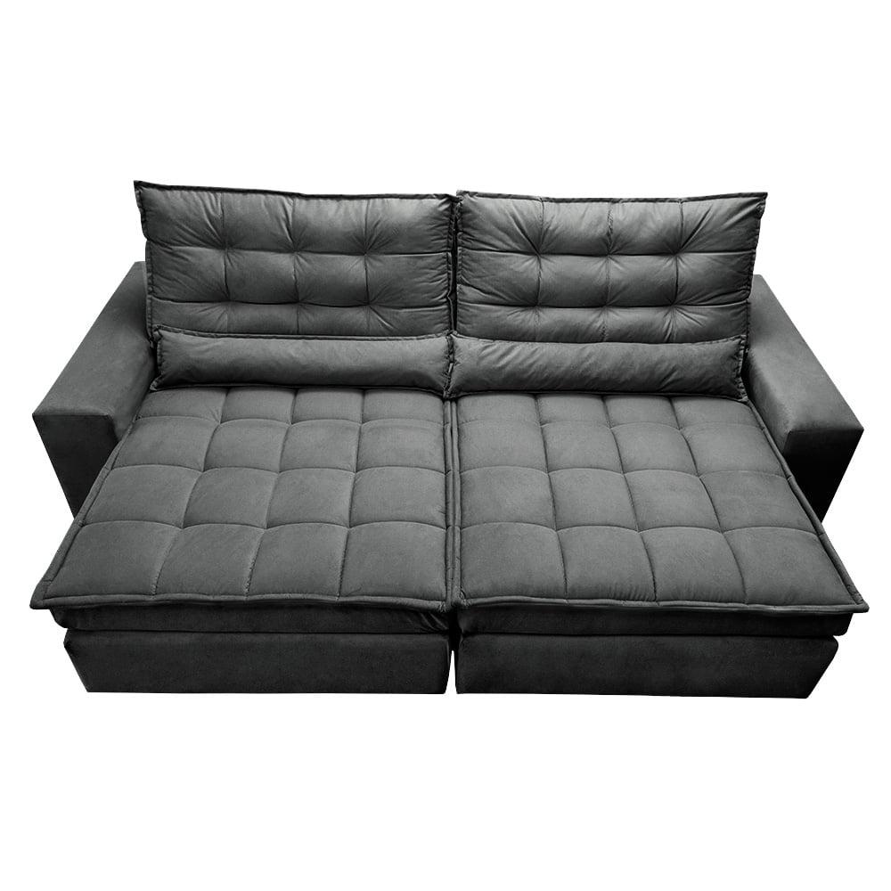 Sofá Retrátil e Reclinável 2,32m Molas Ensacadas Cama inBox Catar Velusoft Cinza