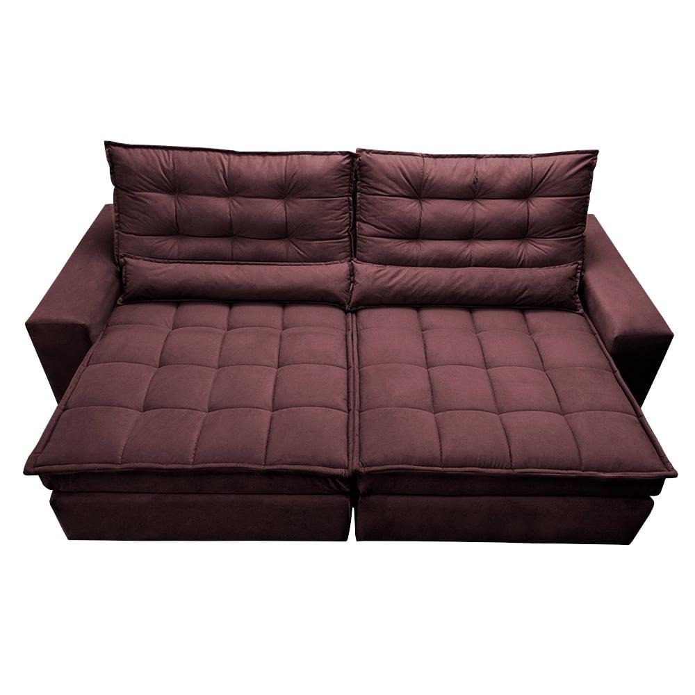 Sofá Retrátil e Reclinável 2,32m Molas Ensacadas Cama inBox Catar Velusoft Vinho