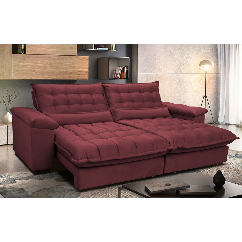 Sofá Retrátil e Reclinável 2,32m com Molas Ensacadas Cama inBox Aconchego Tecido Suede Vinho