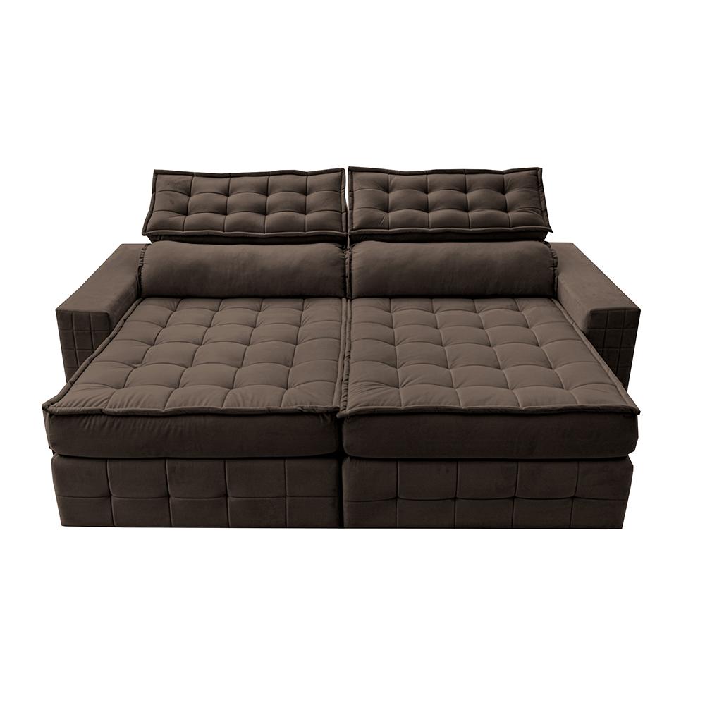 Sofá Retrátil e Reclinável 2,35m Cama inBox Big Puffer com SoftGel D40 Velupluma Café