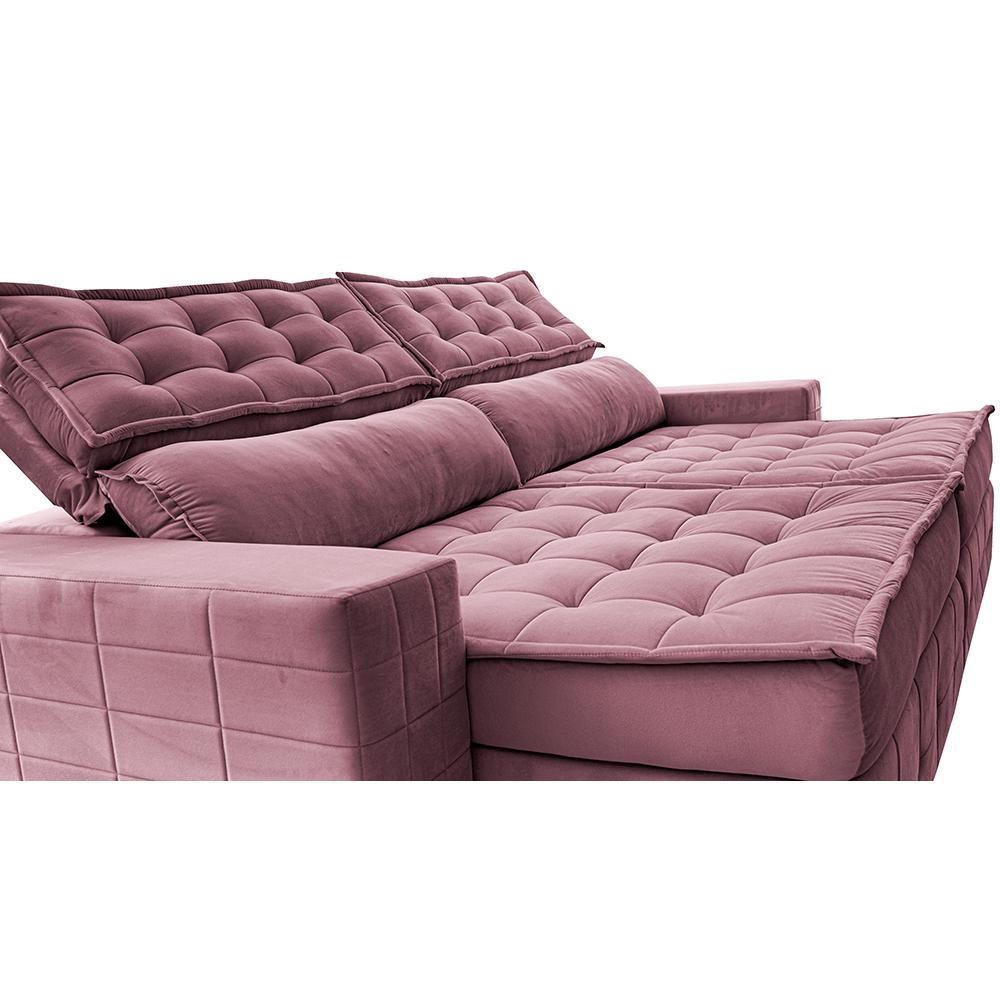 Sofá Retrátil e Reclinável 2,35m Cama inBox Big Puffer com SoftGel D40 Velupluma Rose