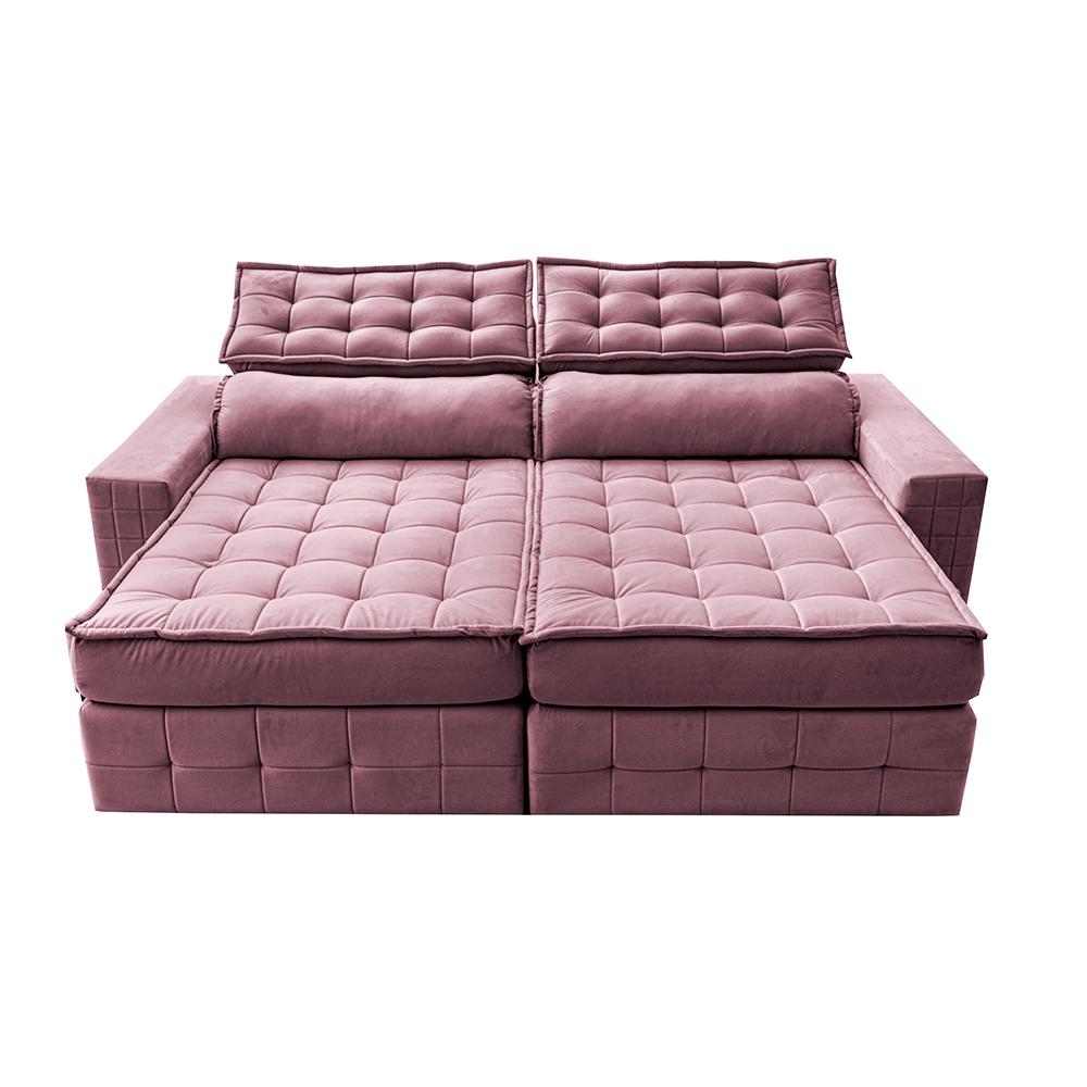 Sofá Retrátil e Reclinável 2,35m Cama inBox Big Puffer com SoftGel D40 Velupluma Rose