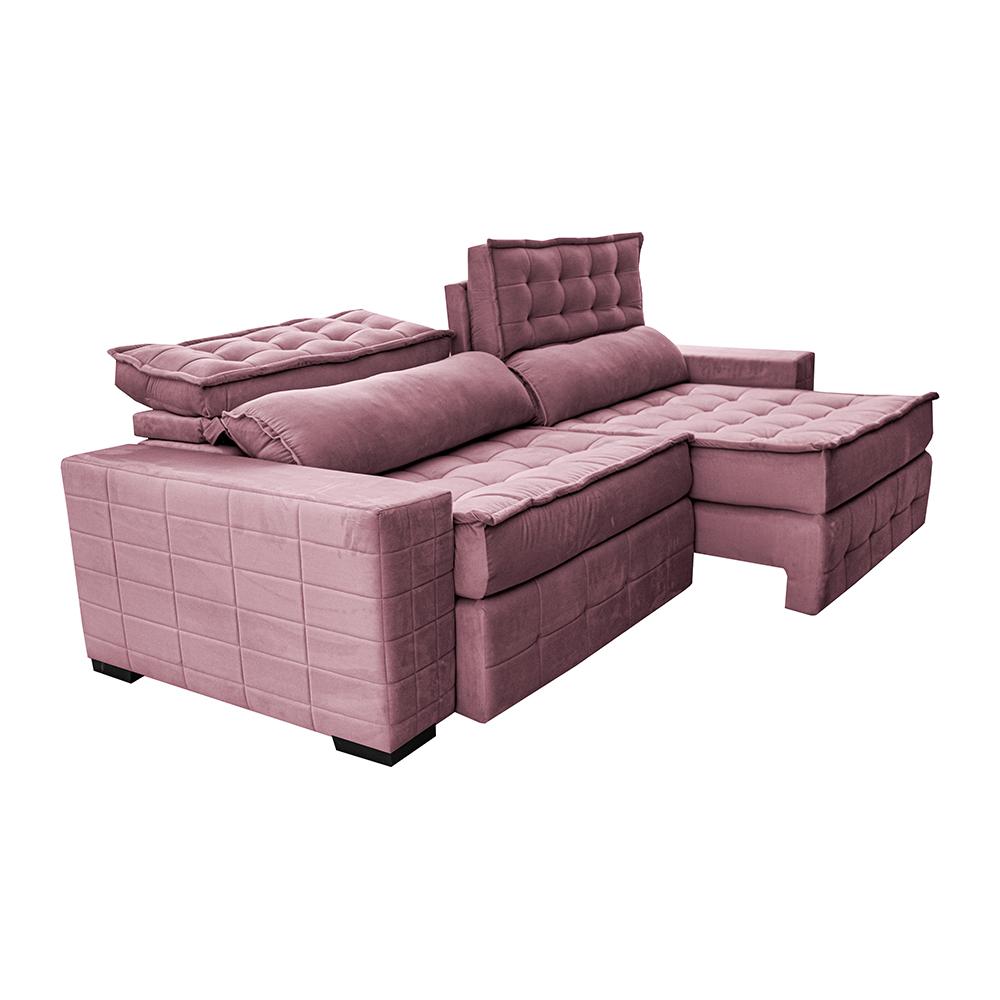 Sofá Retrátil e Reclinável 2,35m Cama inBox Big Puffer com SoftGel D40 Velupluma Rose