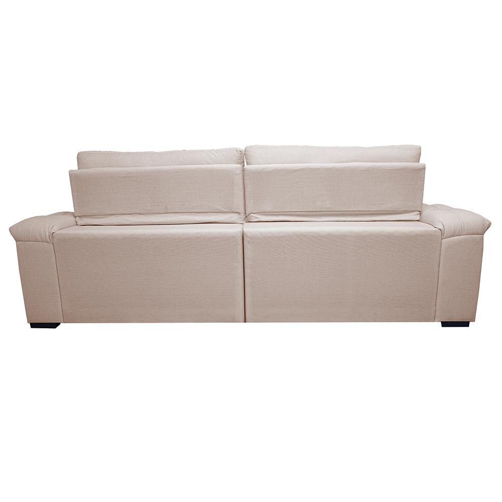 Sofá Retrátil e Reclinável 2,35m Molas Ensacadas Cama inBox Big Home com Bordado 3D Linho Bege Claro