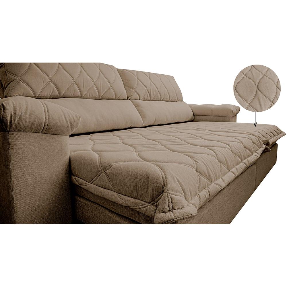 Sofá Retrátil e Reclinável 2,35m Molas Ensacadas Cama inBox Big Home com Bordado 3D Linho Bege Escuro