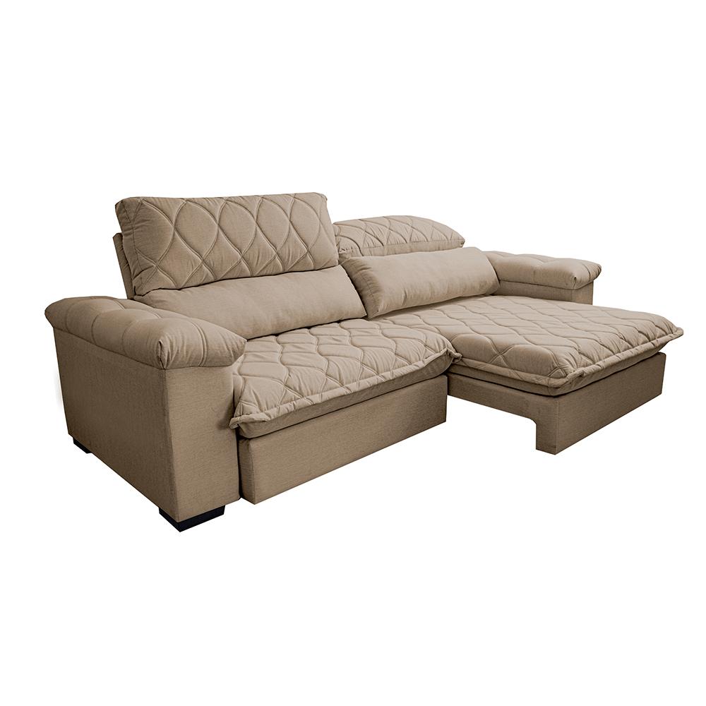 Sofá Retrátil e Reclinável 2,35m Molas Ensacadas Cama inBox Big Home com Bordado 3D Linho Bege Escuro
