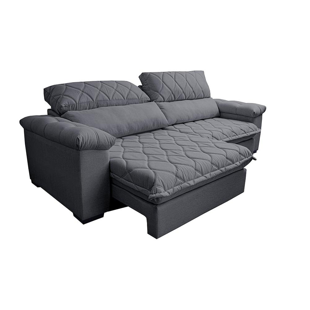 Sofá Retrátil e Reclinável 2,35m Molas Ensacadas Cama inBox Big Home com Bordado 3D Linho Cinza Escuro