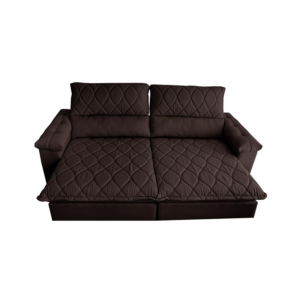 Sofá Retrátil e Reclinável 2,35m Molas Ensacadas Cama inBox Big Home com Bordado 3D Linho Marrom
