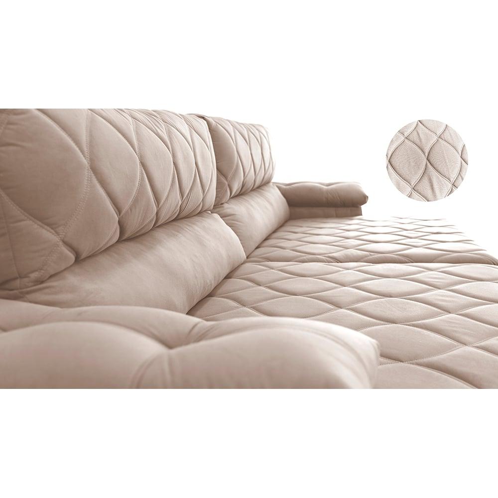 Sofá Retrátil e Reclinável 2,35m Molas Ensacadas Cama inBox Big Home com Bordado 3D Velusoft Bege