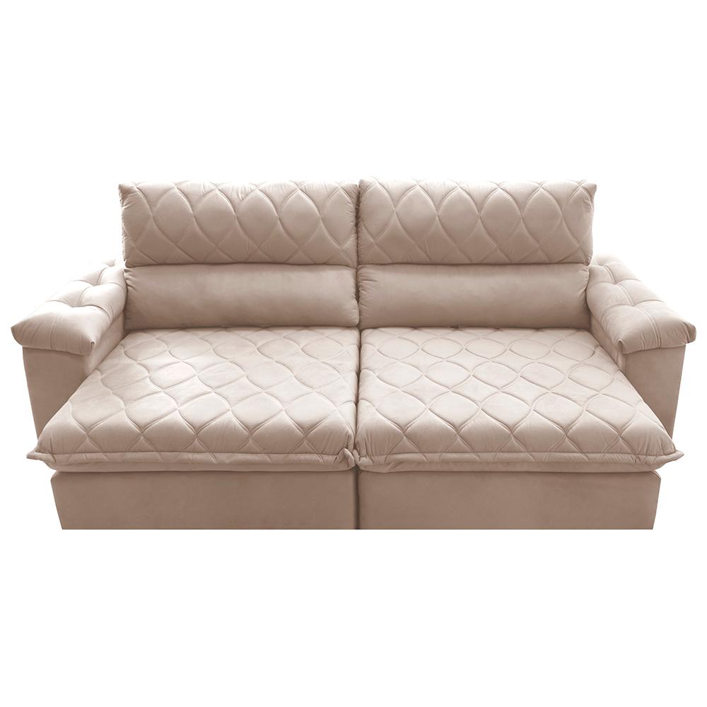 Sofá Retrátil e Reclinável 2,35m Molas Ensacadas Cama inBox Big Home com Bordado 3D Velusoft Bege