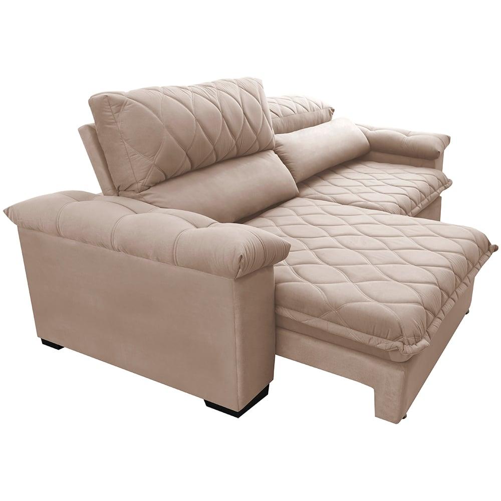 Sofá Retrátil e Reclinável 2,35m Molas Ensacadas Cama inBox Big Home com Bordado 3D Velusoft Bege