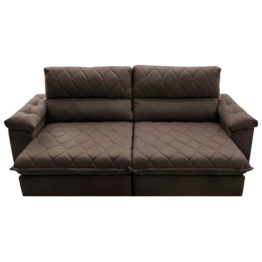 Sofá Retrátil e Reclinável 2,35m Molas Ensacadas Cama inBox Big Home com Bordado 3D Velusoft Café