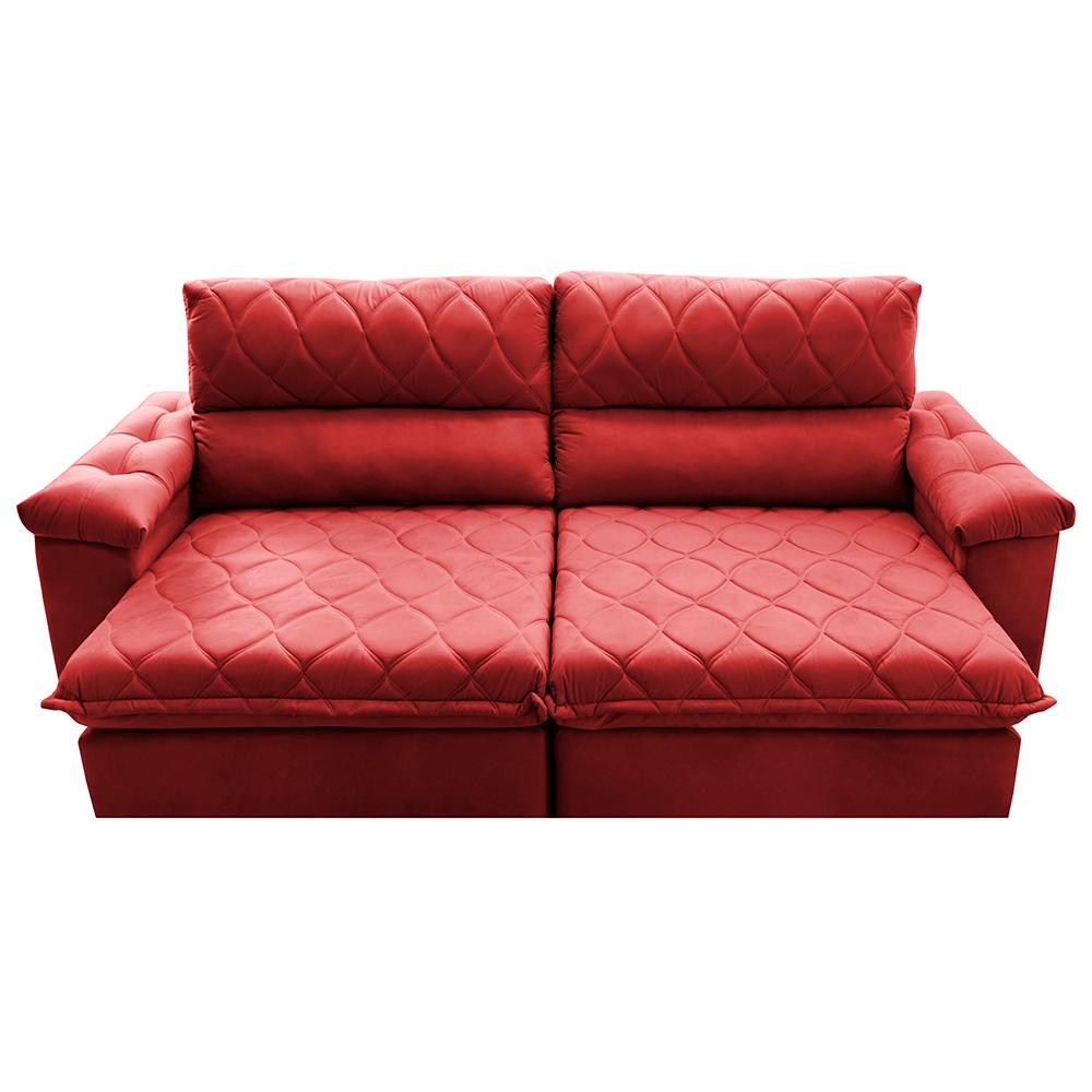 Sofá Retrátil e Reclinável 2,35m Molas Ensacadas Cama inBox Big Home com Bordado Velusoft Vermelho