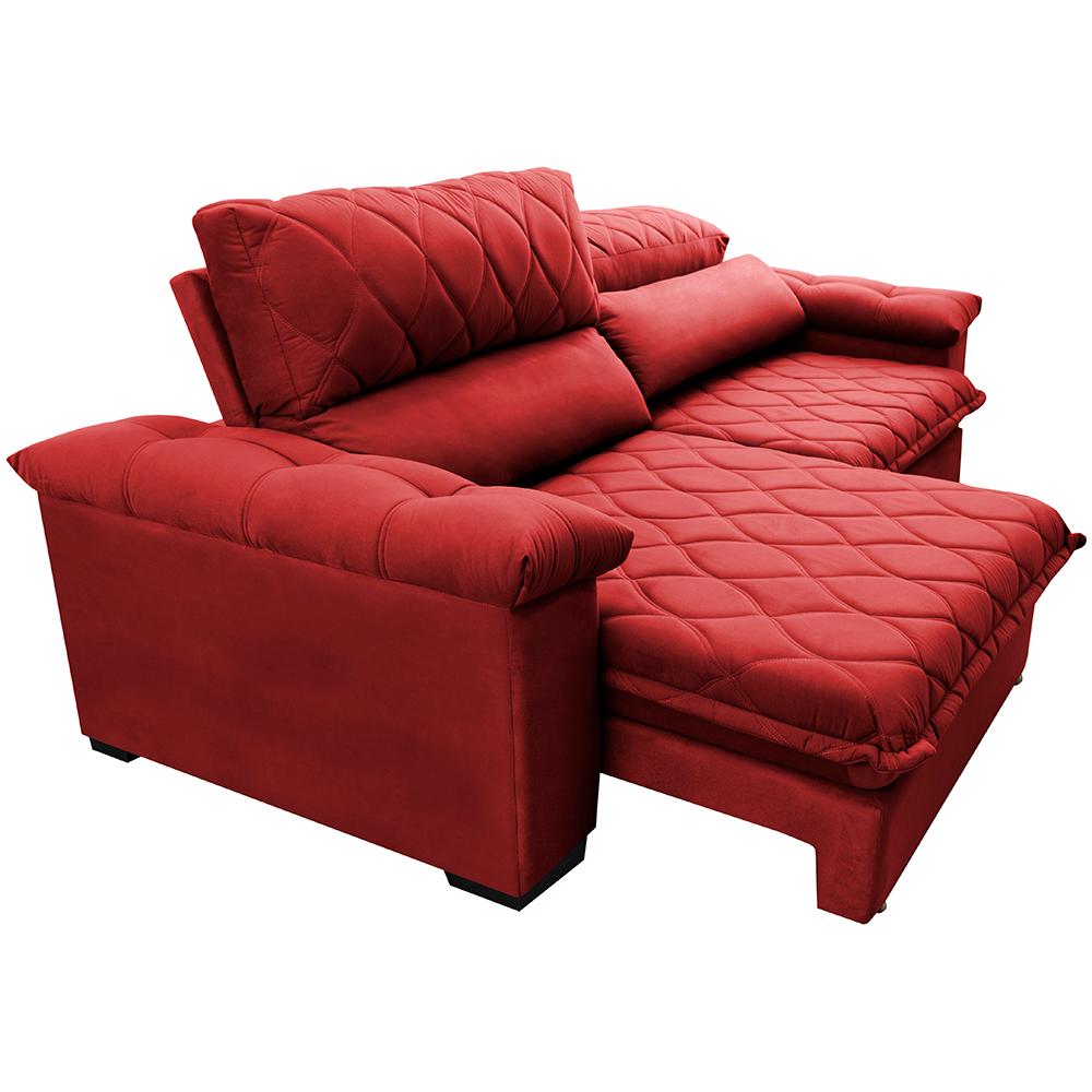 Sofá Retrátil e Reclinável 2,35m Molas Ensacadas Cama inBox Big Home com Bordado Velusoft Vermelho