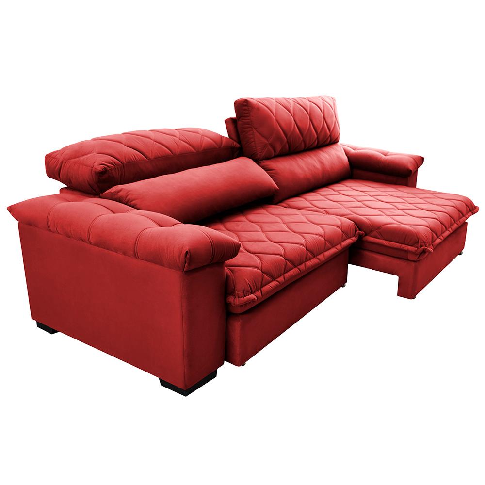 Sofá Retrátil e Reclinável 2,35m Molas Ensacadas Cama inBox Big Home com Bordado Velusoft Vermelho