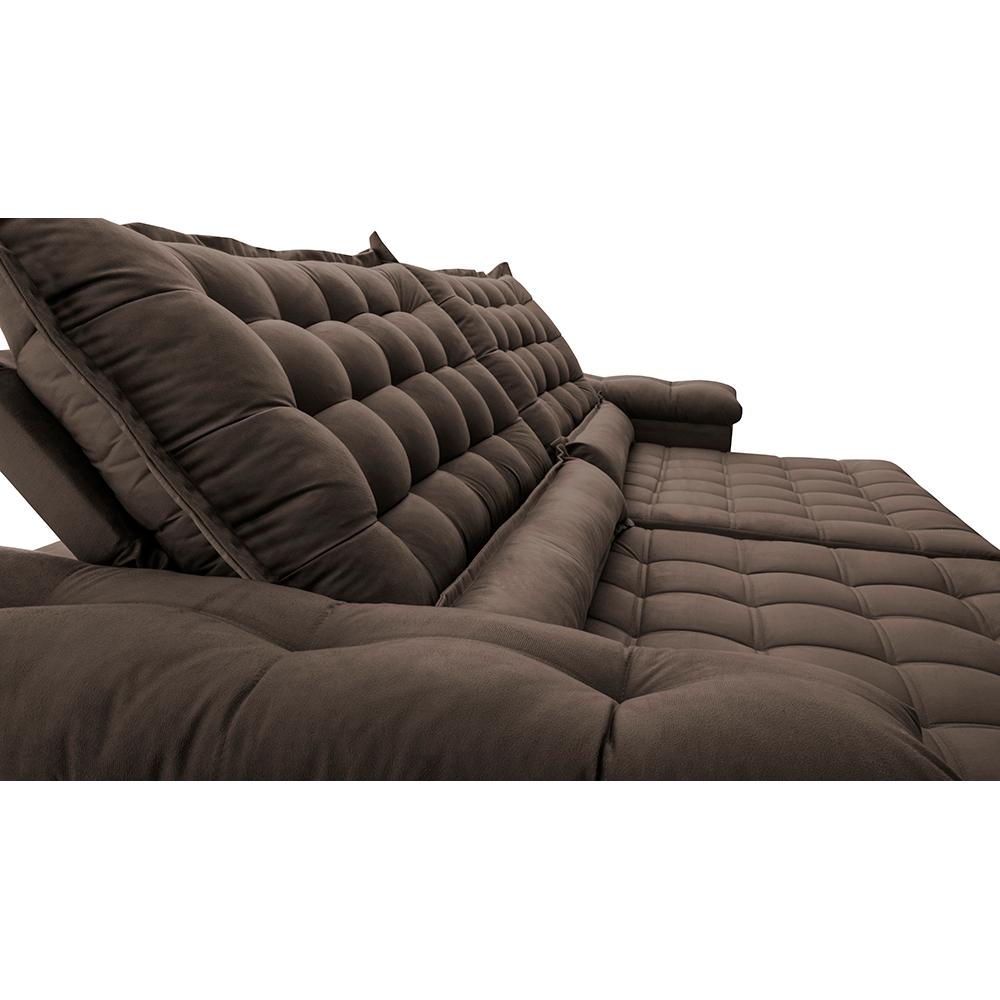 Sofá Retrátil e Reclinável 2,35m Molas Ensacadas Cama inBox Big Space com Bordado 3D Velusoft Café