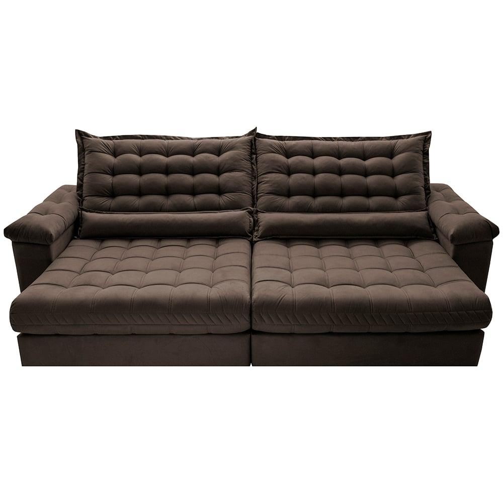 Sofá Retrátil e Reclinável 2,35m Molas Ensacadas Cama inBox Big Space com Bordado 3D Velusoft Café