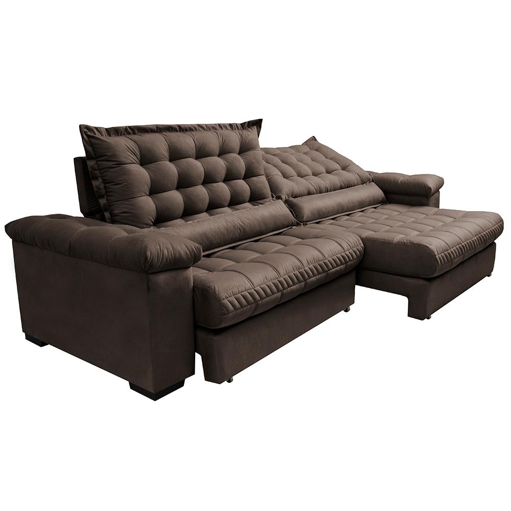 Sofá Retrátil e Reclinável 2,35m Molas Ensacadas Cama inBox Big Space com Bordado 3D Velusoft Café