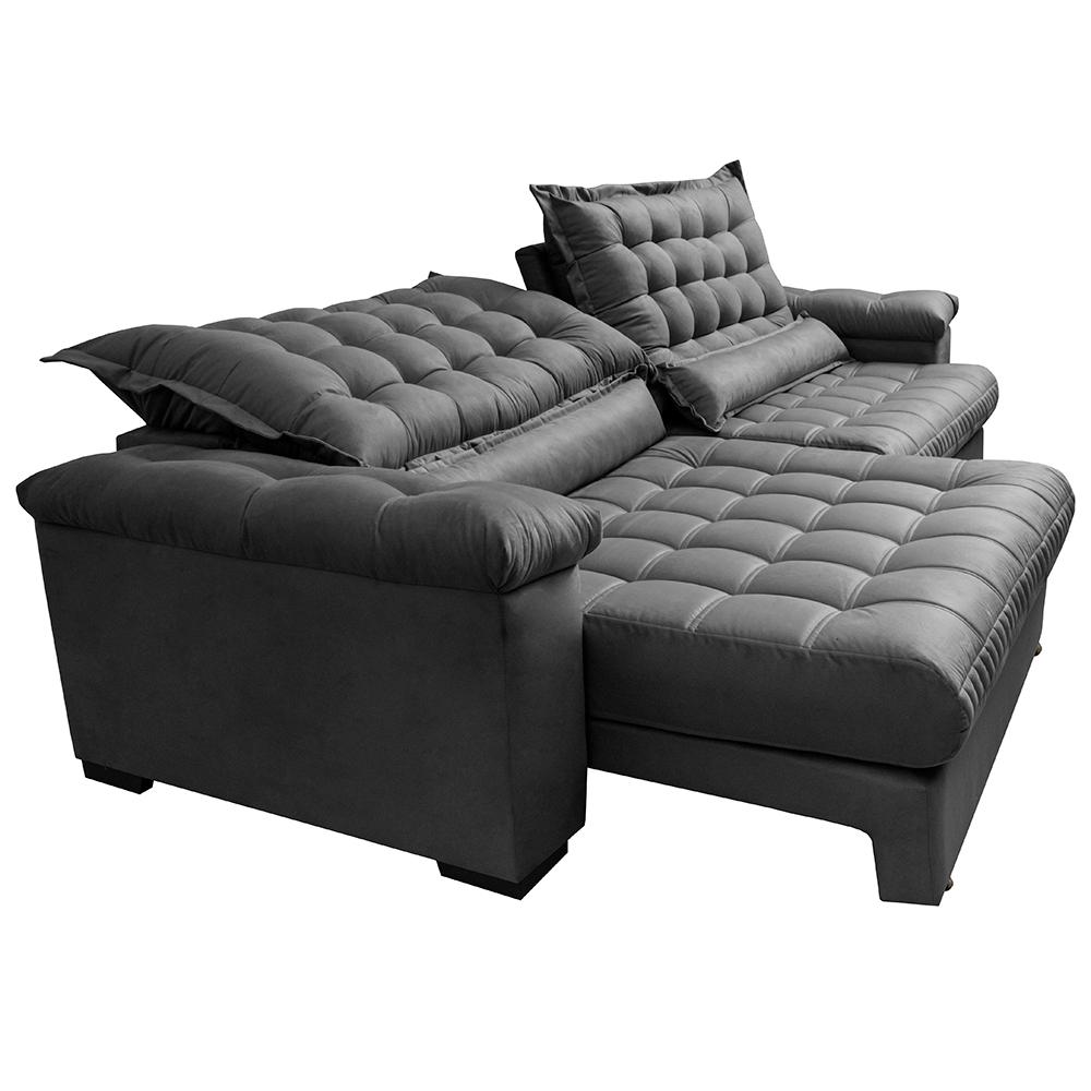 Sofá Retrátil e Reclinável 2,35m Molas Ensacadas Cama inBox Big Space com Bordado 3D Velusoft Cinza