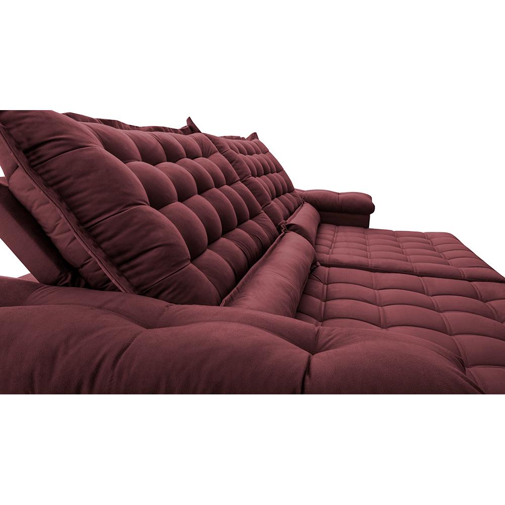 Sofá Retrátil e Reclinável 2,35m Molas Ensacadas Cama inBox Big Space com Bordado 3D Velusoft Vinho