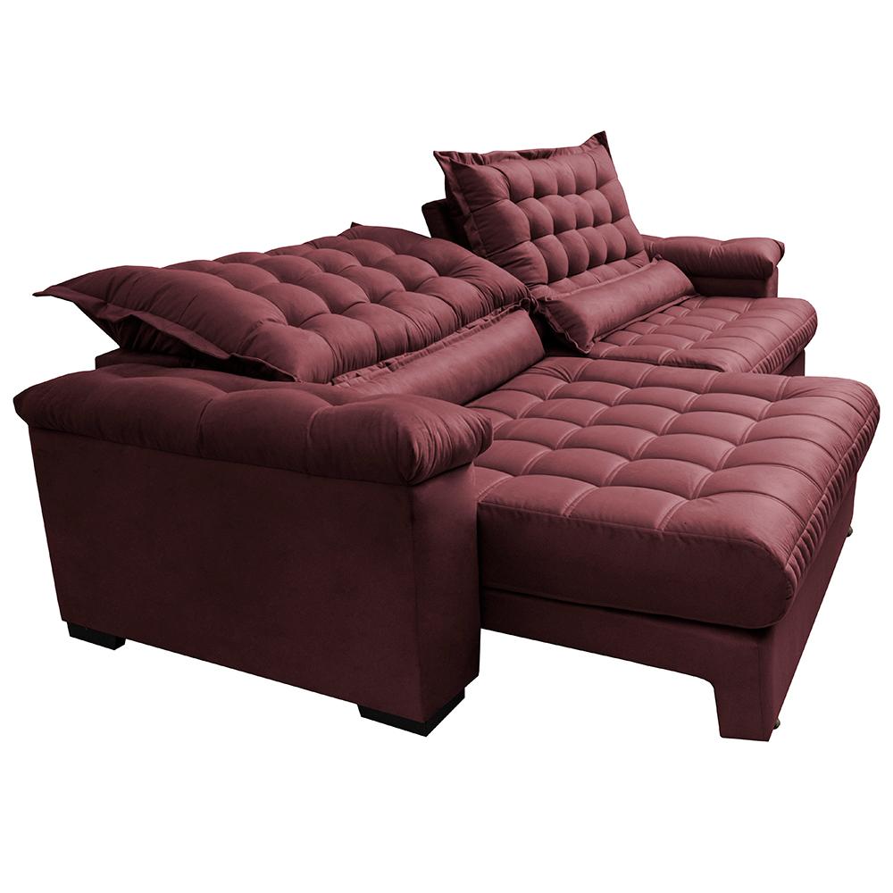 Sofá Retrátil e Reclinável 2,35m Molas Ensacadas Cama inBox Big Space com Bordado 3D Velusoft Vinho