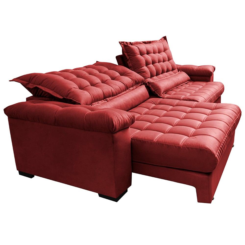 Sofá Retrátil e Reclinável 2,35m Molas Ensacadas Cama inBox Big Space com Bordado Velusoft Vermelho