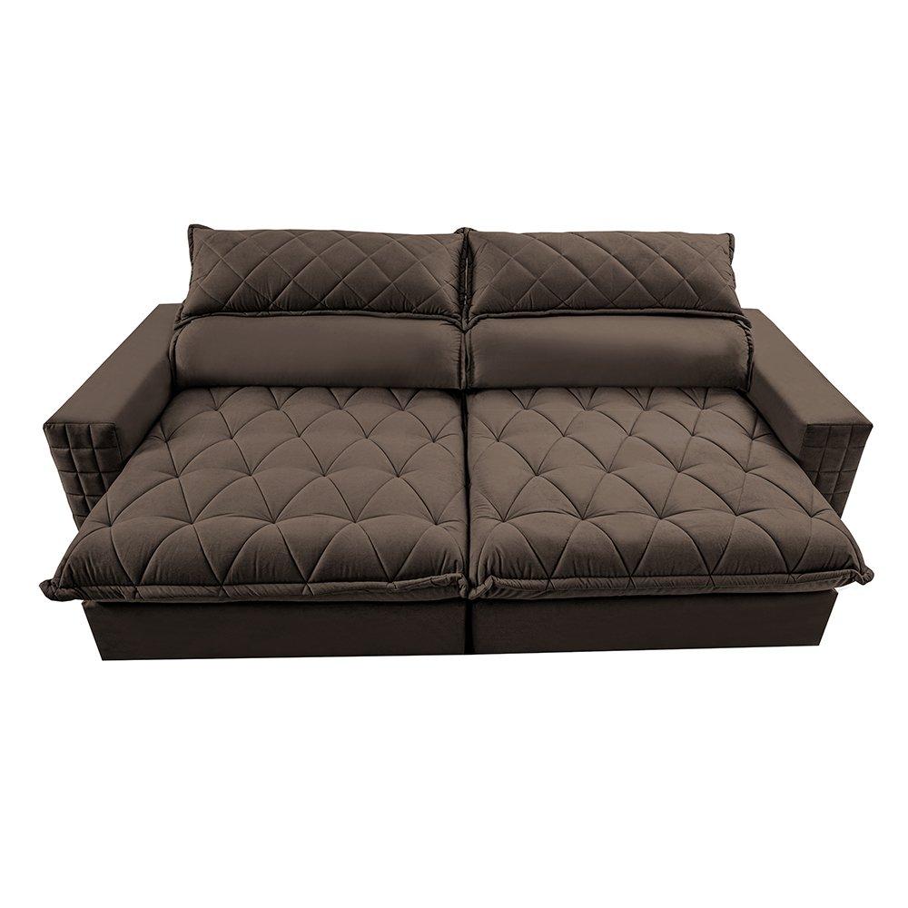 Sofá Retrátil e Reclinável 2,35m Molas Ensacadas Cama inBox Elegance com ThermoGel Velusoft Café