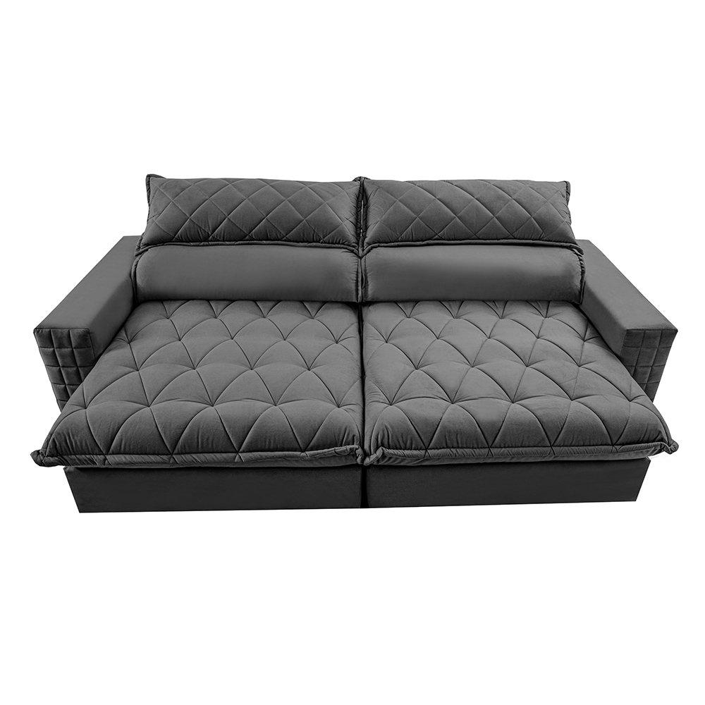 Sofá Retrátil e Reclinável 2,35m Molas Ensacadas Cama inBox Elegance com ThermoGel Velusoft Cinza