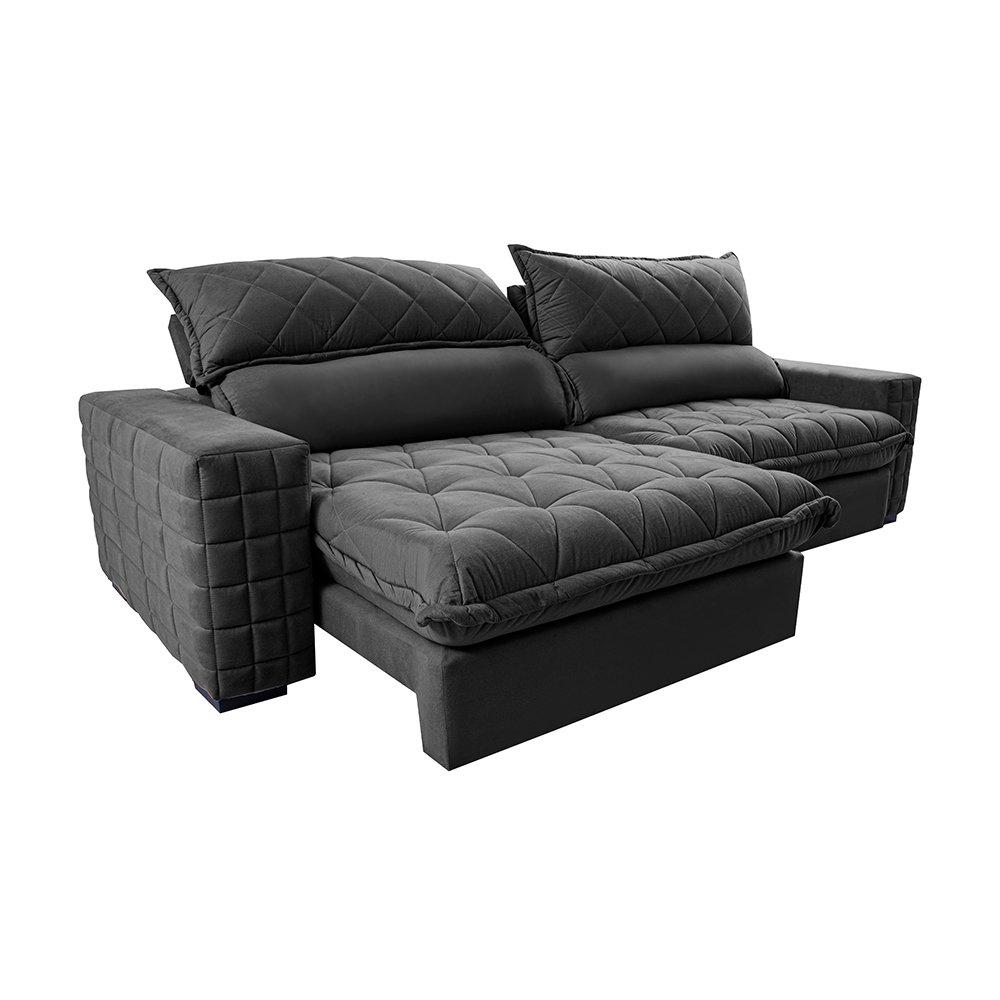 Sofá Retrátil e Reclinável 2,35m Molas Ensacadas Cama inBox Elegance com ThermoGel Velusoft Cinza