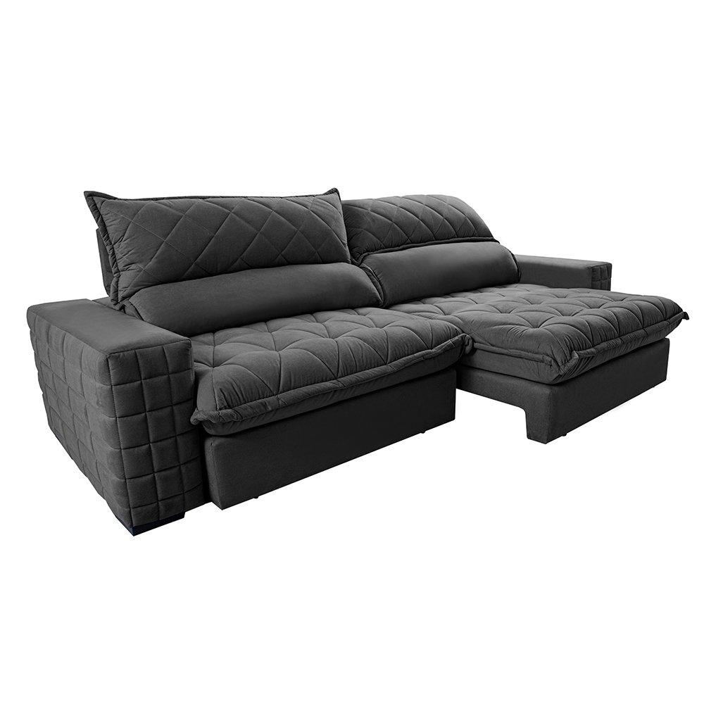 Sofá Retrátil e Reclinável 2,35m Molas Ensacadas Cama inBox Elegance com ThermoGel Velusoft Cinza