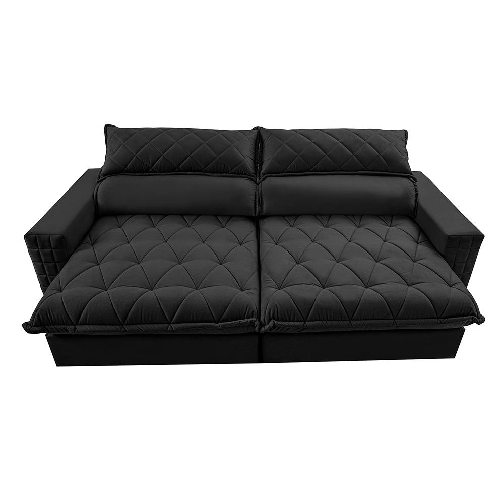 Sofá Retrátil e Reclinável 2,35m Molas Ensacadas Cama inBox Elegance com ThermoGel Velusoft Preto