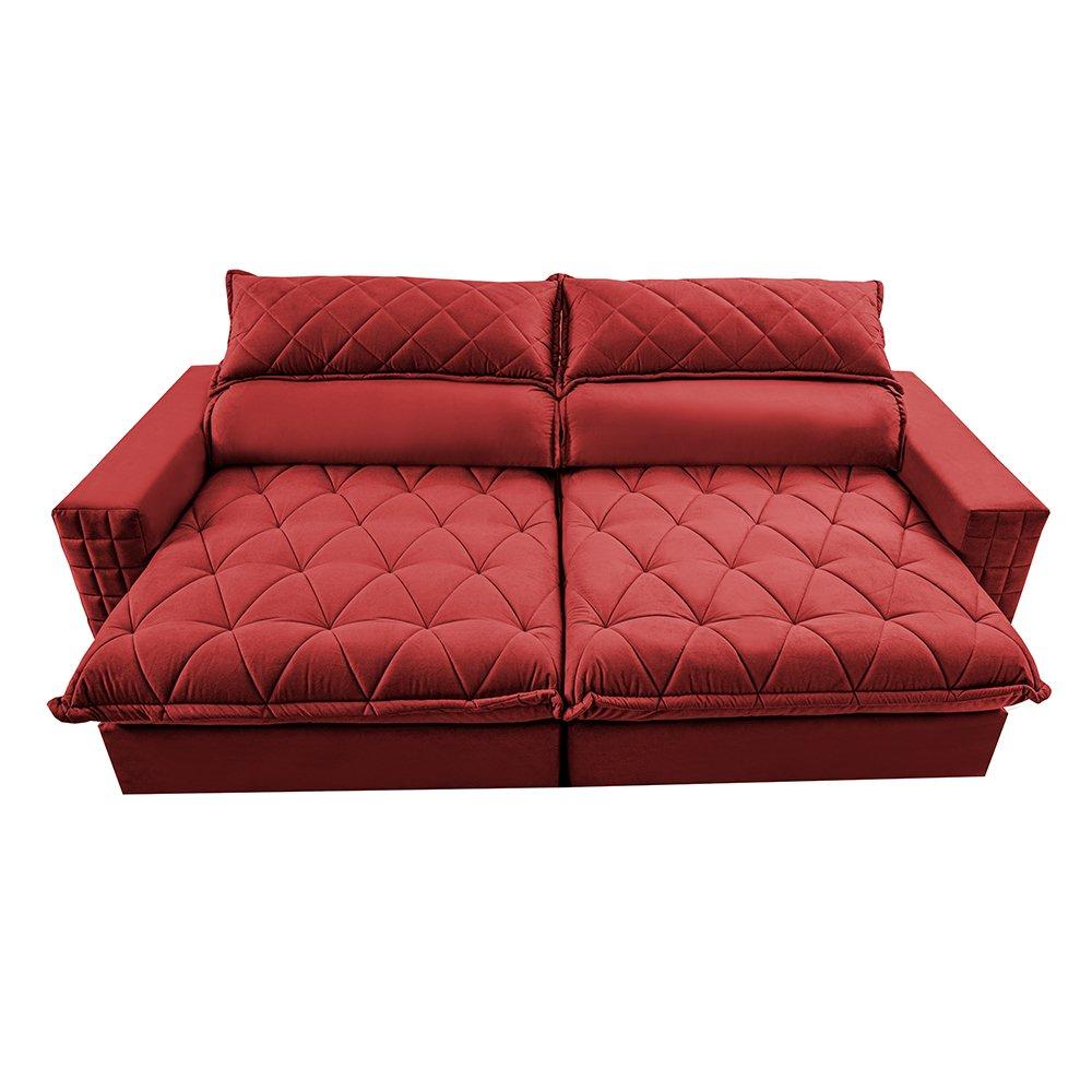Sofá Retrátil e Reclinável 2,35m Molas Ensacadas Cama inBox Elegance com ThermoGel Velusoft Vermelho