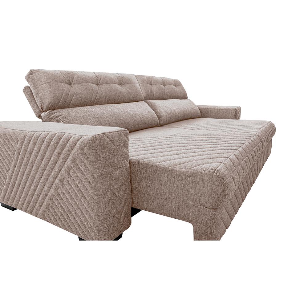 Sofá Retrátil e Reclinável 2,35m Molas Ensacadas Cama inBox Style Thermo Gel Linho Bege Claro